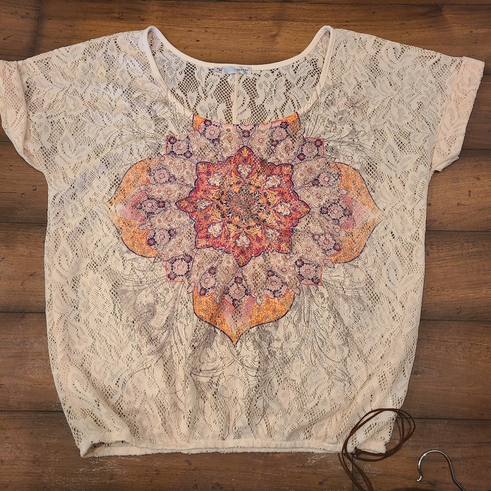 Maurices Lace Short Sleeve Tee cinch bottom